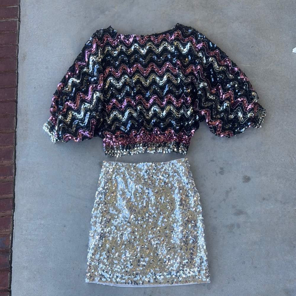 Glamorous Sequin Zigzag Top and Skirt Set